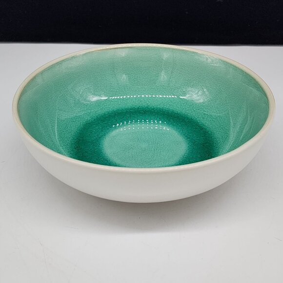 Roscher Stoneware Bowl 7" Green & White Crackle Glaze Dishwasher & Microwave Saf - Picture 1 of 9